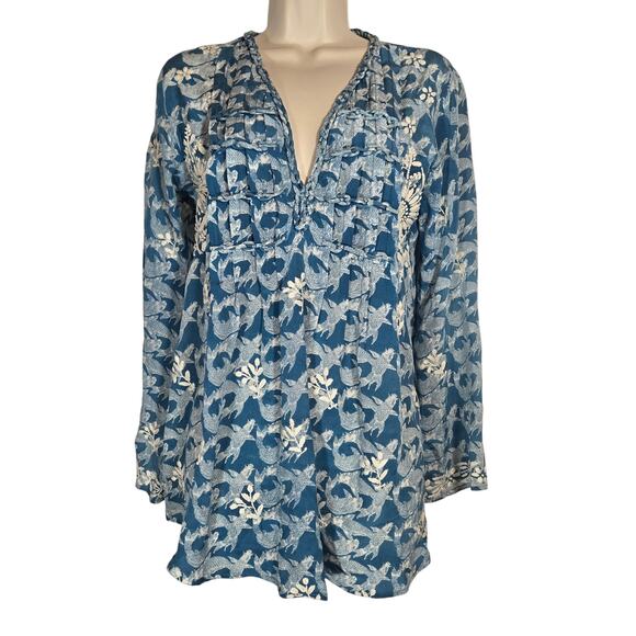 Amaya 100% Silk Top Bohemian Embroidered Pintuck 36 Medium Floral Blouse Tunic - Picture 1 of 9